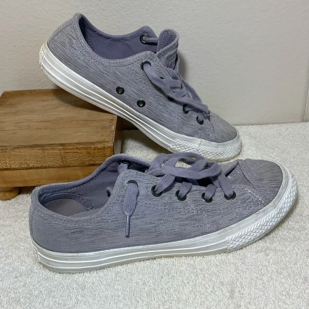 Converse All Star Purple Shimmer Leather Low Top Youth 3